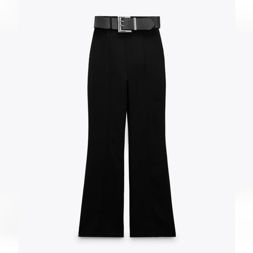 Zara * High Waist Belted Flare Pants Black Size XS